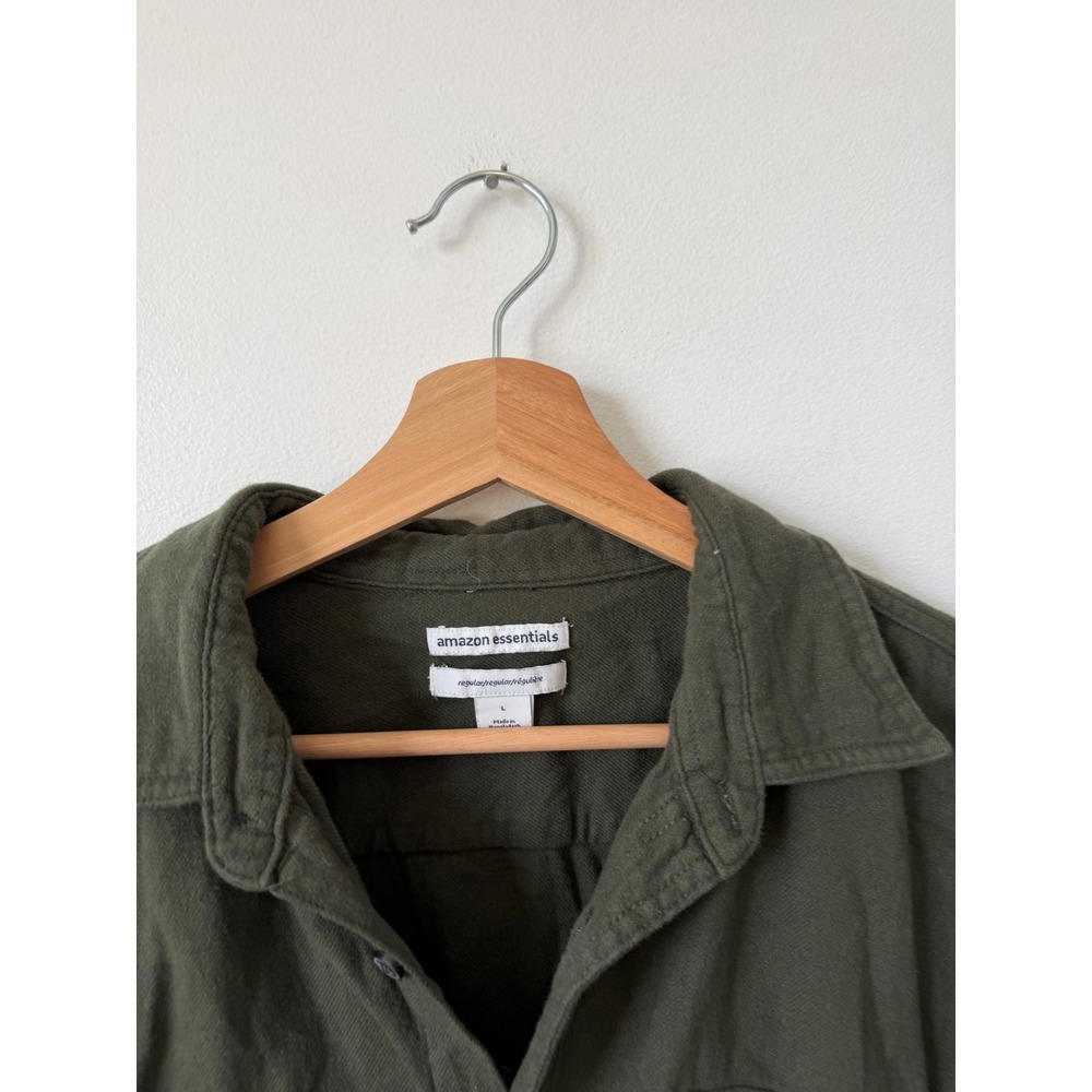 Amazon Essentials Men's Regular Fit 2-Pocket Flannel Shirt Olive Heather Size L - Picture 3 of 4
